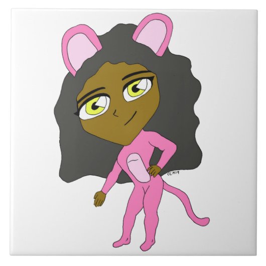 Rosa Katze Fliese (Vorderseite)