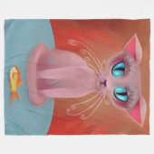 Rosa Katze Goldfish Blue Tablecloth Malerei Fleecedecke (Vorderseite (Horizontal))