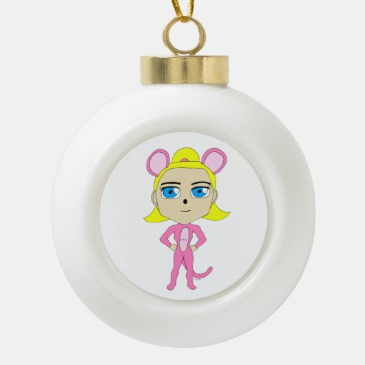 Rosa Katze Keramik Kugel-Ornament (Vorderseite)