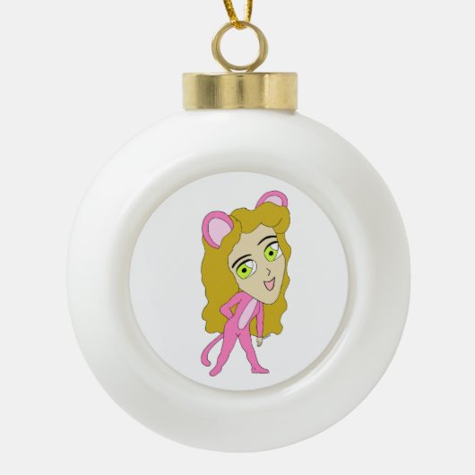 Rosa Katze Keramik Kugel-Ornament (Vorderseite)