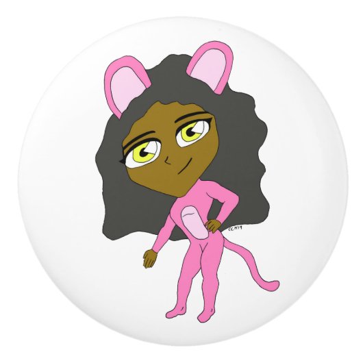 Rosa Katze Keramikknauf (Vorderseite)