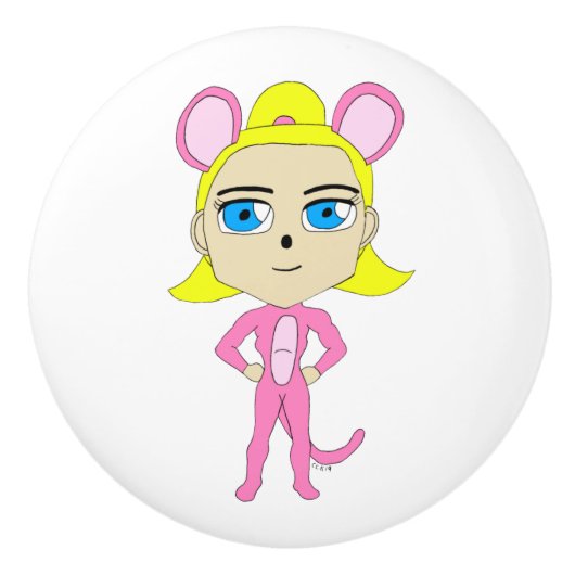 Rosa Katze Keramikknauf (Vorderseite)