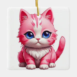 Rosa Katze Keramikornament