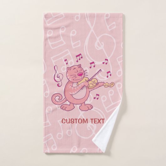 Rosa Katze mit Geige Badhandtuch Set (Handtuch)