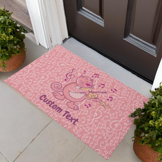 Rosa Katze mit Geige Doormat Fußmatte
