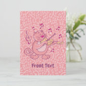 Rosa Katze mit Geige Einladung (Stehend Vorderseite)