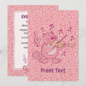 Rosa Katze mit Geige Einladung (Vorne/Hinten)