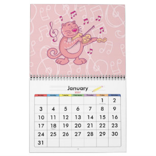 Rosa Katze mit Geige Kalender