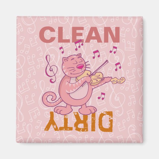 Rosa Katze mit Geige Magnet (Vorne)