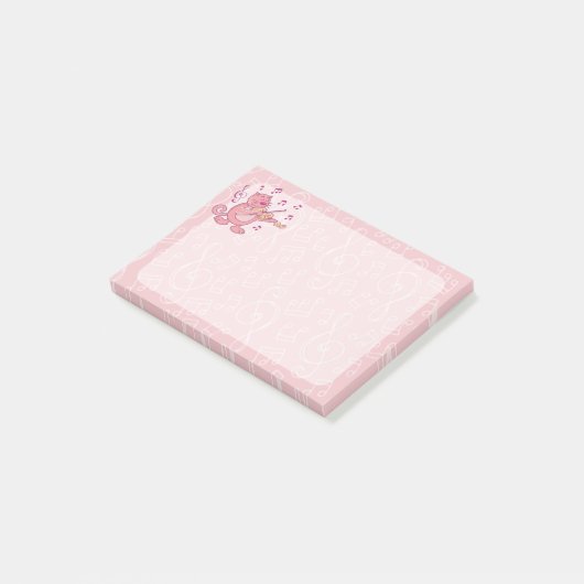 Rosa Katze mit Geige Post-it Klebezettel (angewinkelt)