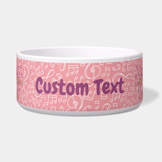 Rosa Katze mit Geige-Schüssel Napf (Vorderseite)