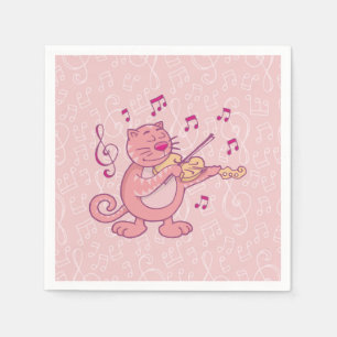 Rosa Katze mit Geige Serviette