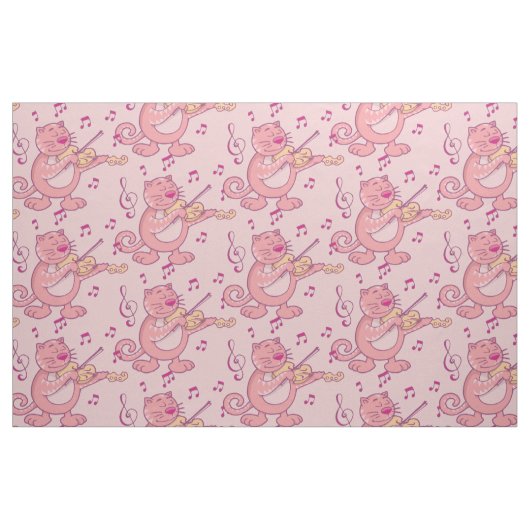Rosa Katze mit Geige Stoff (Fat Quarter (45,7 x 55,9 cm))