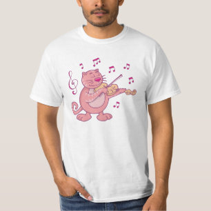 Rosa Katze mit Geige T-Shirt