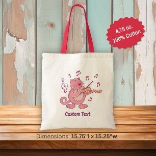 Rosa Katze mit Geige Totbeutel Tragetasche