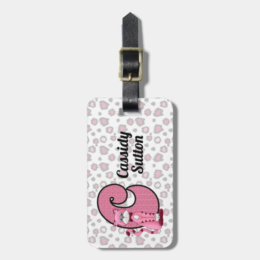 Rosa Katze Mit Monogramm C Kinder Reisende Gepäckanhänger (Vorderseite vertikal)