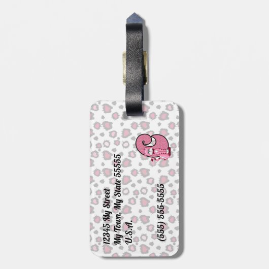 Rosa Katze Mit Monogramm C Kinder Reisende Gepäckanhänger (Rückseite vertikal)