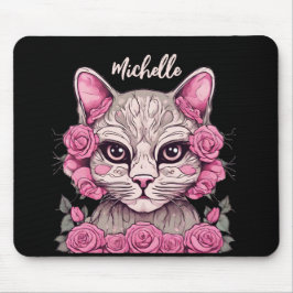 Rosa Katze mit Rose Blumenmousse Pad Custom Mousepad