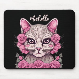Rosa Katze mit Rose Blumenmousse Pad Custom Mousepad