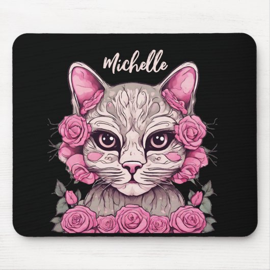 Rosa Katze mit Rose Blumenmousse Pad Custom Mousepad (Vorne)
