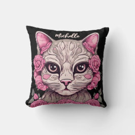 Rosa Katze mit Rose Wohngestaltung Blumenkissen Kissen