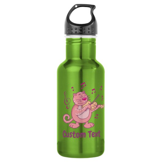Rosa Katze mit Violin Edelstahlflasche (Vorderseite)