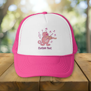 Rosa Katze mit Violin Trucker Hut Truckerkappe