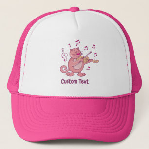 Rosa Katze mit Violin Trucker Hut Truckerkappe