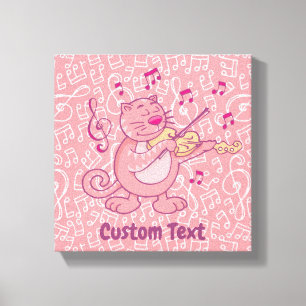Rosa Katze mit Violine Canvas Print Leinwanddruck