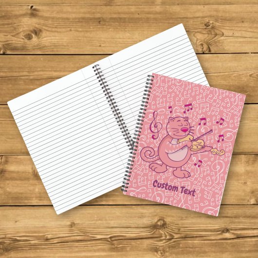 Rosa Katze mit Violine-Notebook Notizblock