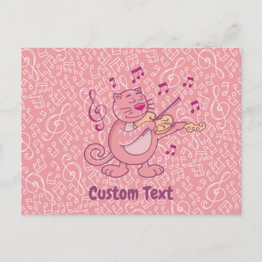 Rosa Katze mit Violine Postkarte (Vorderseite)