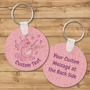 Rosa Katze mit Violine-Schlüsselanhänger Schlüsselanhänger