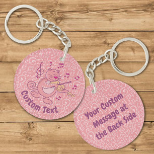 Rosa Katze mit Violine-Schlüsselanhänger Schlüsselanhänger