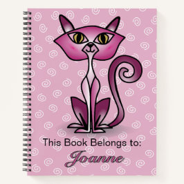 Rosa Katze mit weißem Swirt-HintergrundNotebook Notizblock