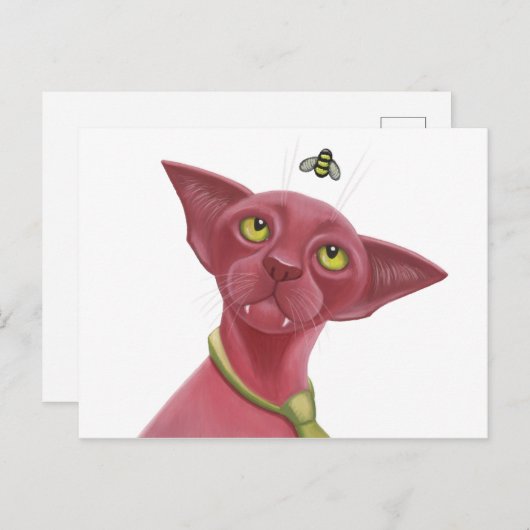 Rosa Katze Postkarte (Vorne/Hinten)
