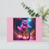 Rosa Katze Reiten auf dem Goldenen Rad Dankeskarte (Stehend Vorderseite)