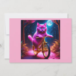 Rosa Katze Reiten auf dem Goldenen Rad Einladung