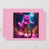 Rosa Katze Reiten auf dem Goldenen Rad Einladung (Vorne/Hinten)