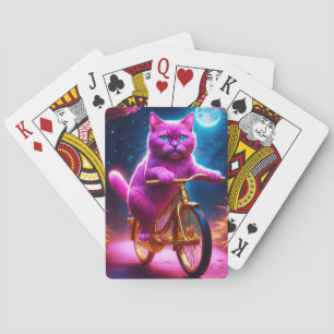 Rosa Katze Reiten auf dem Goldenen Rad Spielkarten