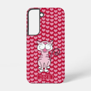 Rosa Katze Rote Herzen Muster Monogramm Samsung Galaxy Hülle