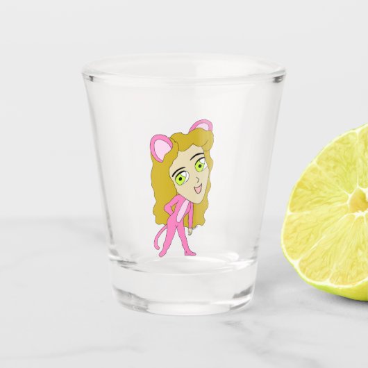Rosa Katze Schnapsglas (Vorderseite)