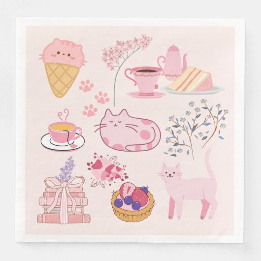Rosa Katzen Frische Serviette (Vorderseite)