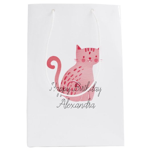 Rosa Katzen Geburtstag Mittlere Geschenktüte (Vorderseite)