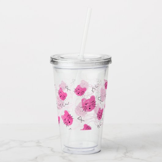Rosa Katzen-Gekritzelmeow-Monogramm ich Acryltrinkbecher (Rückseite)