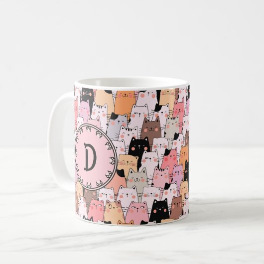 Rosa Katzen Illustration Monogramm Tasse (Vorderseite Links)