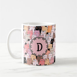 Rosa Katzen Illustration Monogramm Tasse