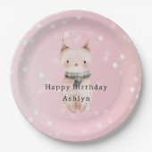 Rosa Katzen Konfetti Punkte Geburtstag Pappteller (Vorderseite)
