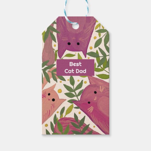Rosa Katzen und Äste Bester Papa Geschenkanhänger (Vorderseite)