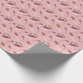 Rosa Katzen und Essensgeschirr Geschenkpapier (Ecke)