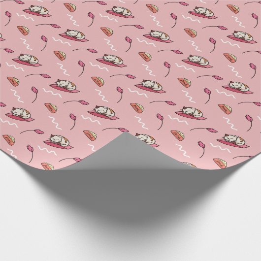 Rosa Katzen und Essensgeschirr Geschenkpapier (Ecke)